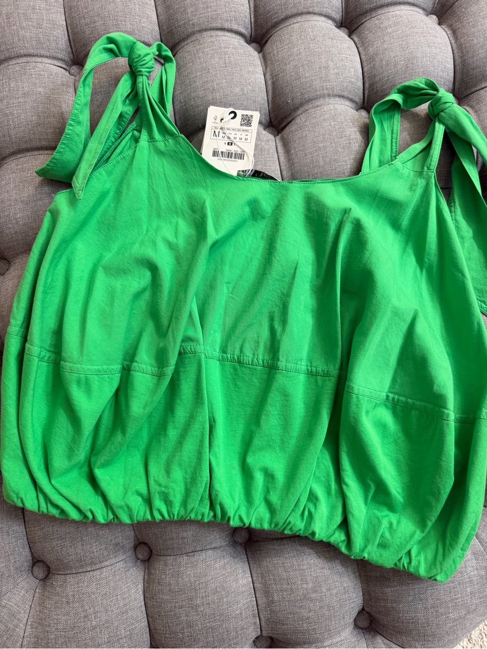 Zara Bright Green Tie-Shoulder Tank Top, size M